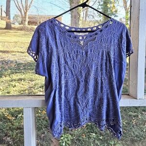 Vintage Embroidered Periwinkle Blouse
